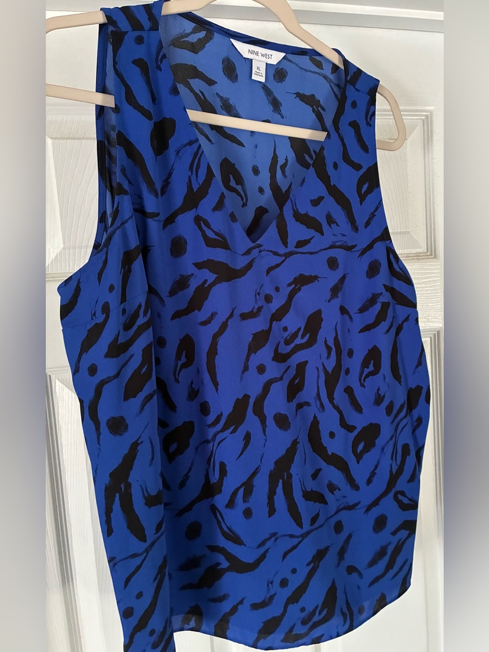 Nine West Royal Blue with Black Abstract Spot Sleeveless Top Size XL
